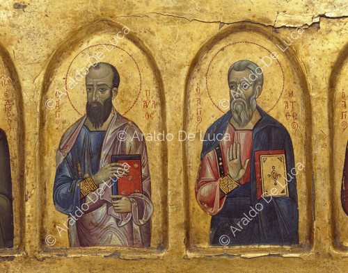 Ikonostase mit Christus zwischen Jungfrau und Heiligen. Detail mit zwei Aposteln