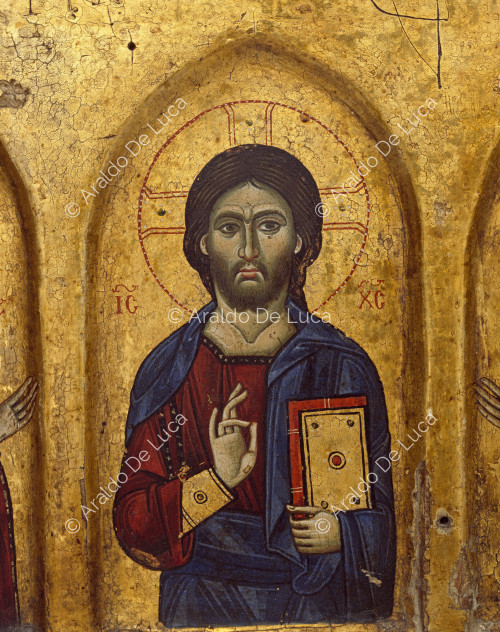 Iconostasio con Cristo entre Virgen y Santos. Detalle con Cristo Pantocrátor