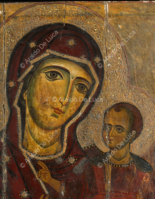 Icône de la Vierge et de l'Enfant Jésus. Détail de l'icône