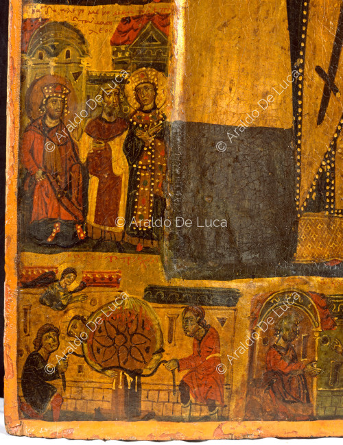 Icona con Santa Caterina d'Alessandria. Particolare con la scena del martirio