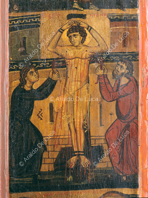 Icono con San Jorge. Detalle de la escena del martirio