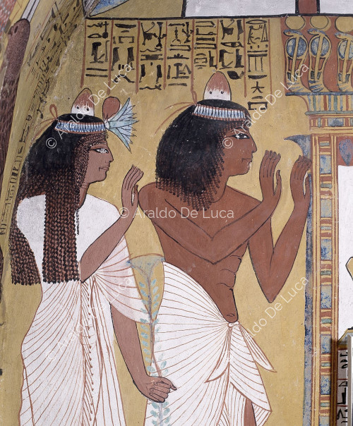 Sennedjem and his wife in prayer. Funerary chamber.