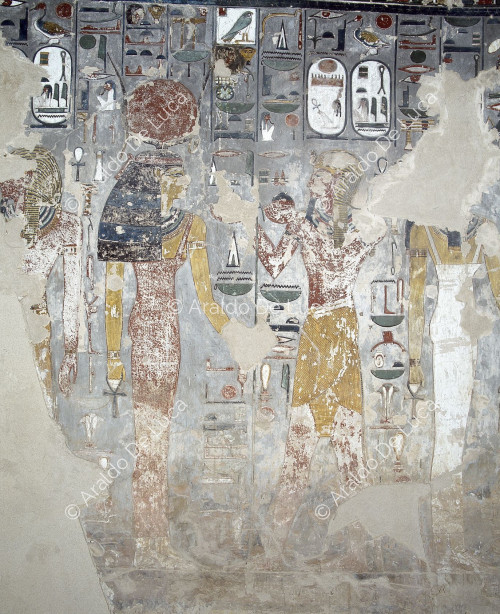 Hathor receiving wine from Seti I