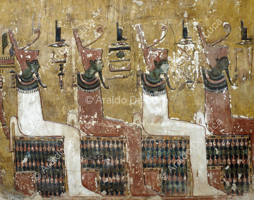 Amduat, troisième heure: quatre formes d'Osiris 