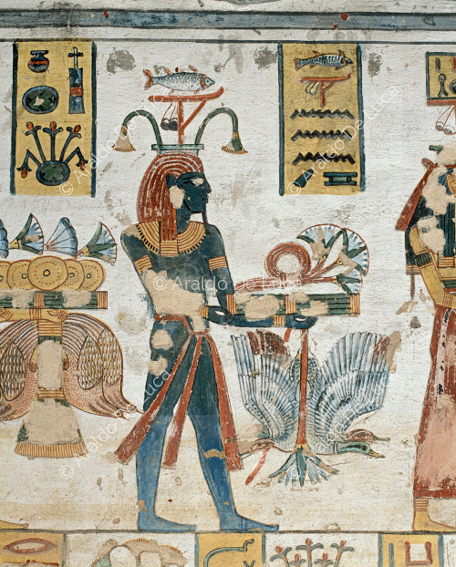 The Nile god carrying offerings