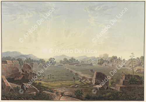 Vista de las ruinas del templo de Zeus Olímpico en Agrigento - Viaje pintoresco en Sicilia dedicada a su altura real la Señora Duquesa de Berry. Primer tomo
