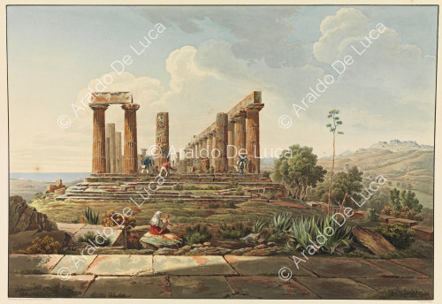 Vue du Temple de Junon, à Agrigente - Voyage pittoresque en Sicile dédié à son altesse royale Madame la Duchesse de Berry. Tome premier