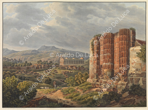 Vista dei resti del Tempio di Esculapio - Viaggio pittoresco in Sicilia dedicato a sua altezza reale la Signora Duchessa di Berry. Tomo primo
