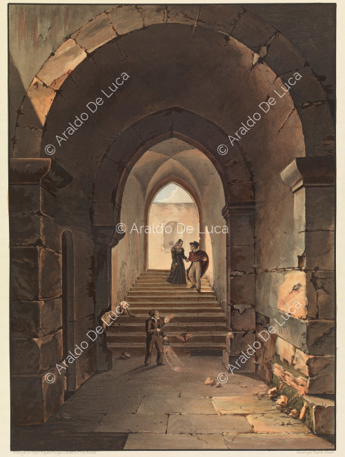 Escalier de catacombes de l'Église de Saint Jean à Syracuse - Voyage pittoresque en Sicile dédié à son altesse royale Madame la Duchesse de Berry. Tome second