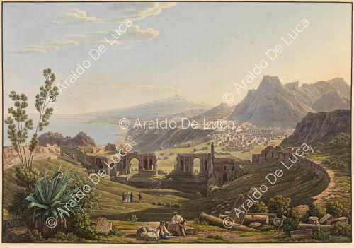 Vista tomada desde el Teatro de Taormina - Viaje pintoresco en Sicilia dedicada a su altura real la Señora Duquesa de Berry. Segundo tomo