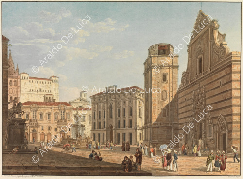 Vue de la Cathédral et de la Place del Duomo, à Messine - Voyage pittoresque en Sicile dédié à son altesse royale Madame la Duchesse de Berry. Tome second