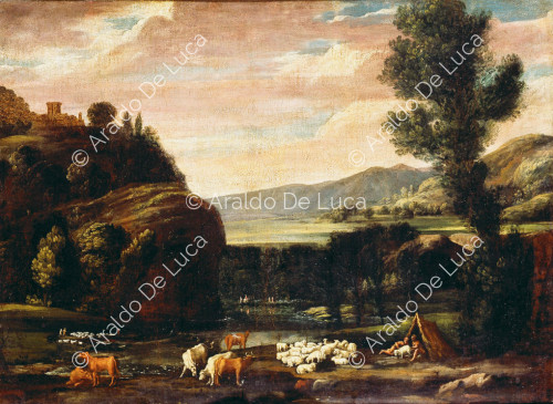 Landschaft mit Hirten und Herden