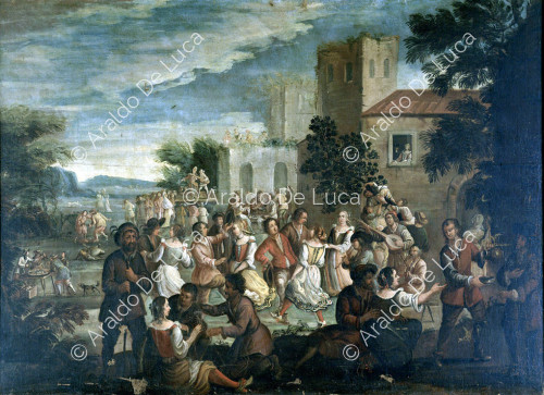 Gender scene with courtyard party
