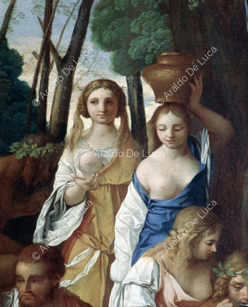 Bacanal o Fiesta de los Dioses, copia del original de Giovanni Bellini, retocada por Tiziano. Detalle