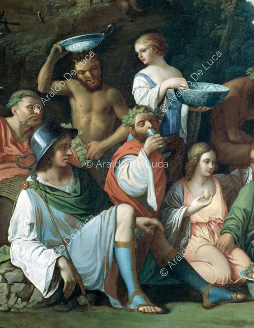 Bacchanal oder Fest der Götter, Kopie des Originals von Giovanni Bellini, retuschiert von Tizian. Ausschnitt