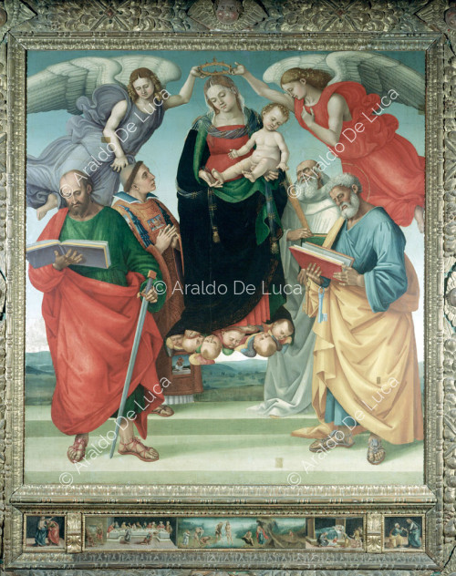 Madonna mit Kind in der Glorie mit den Heiligen Petrus, Paulus, Bernhard und Stephanus