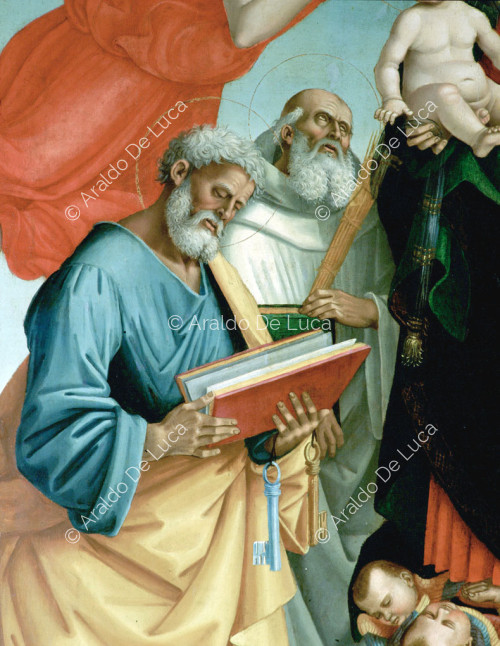 Madonna con Bambino in gloria e i santi Pietro, Paolo, Bernardo e Stefano. Particolare con San Pietro