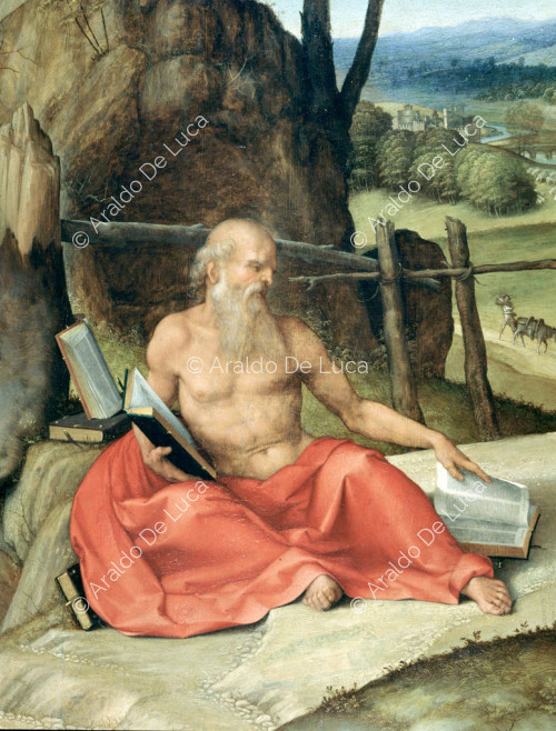 Heiliger Hieronymus bei der Meditation. Ausschnitt