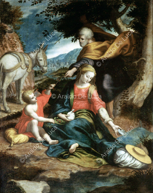 Resting during the flight to Egypt. Detail