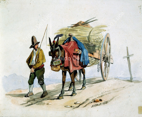 Agriculteur avec âne et charrette