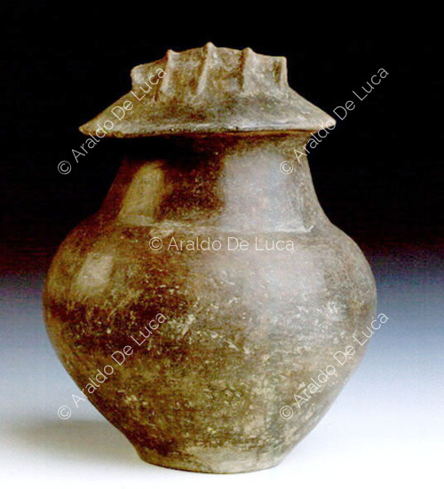Olla with roof-shaped lid