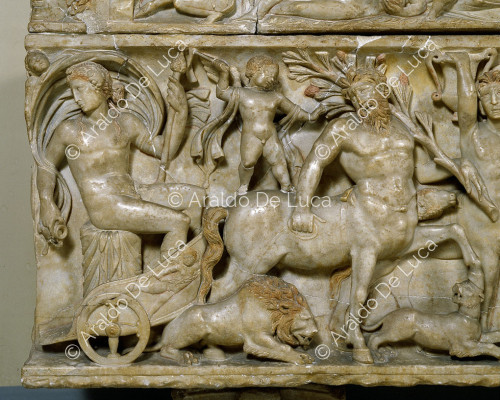 Sarcophage avec scène bacchique. Détail avec Apollon et centaure