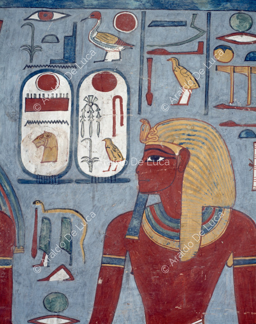 Ramsès Ier conduit devant Osiris par Horus, Atoum et Neith