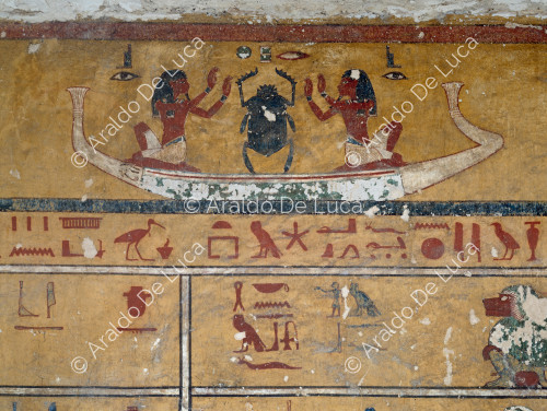 Amduat: solar boat with Khepri and Ay-Osiris