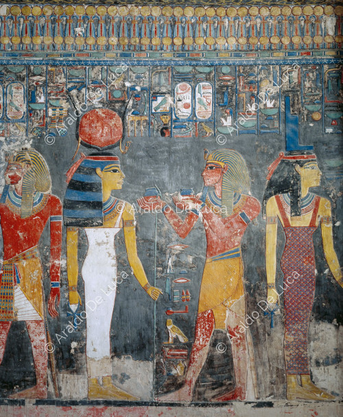 Horemheb con Iside e Hathor