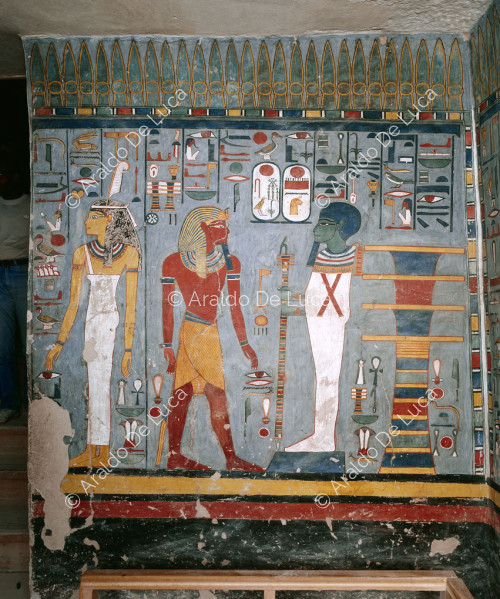 Ramses I., empfangen von Maat und Ptah