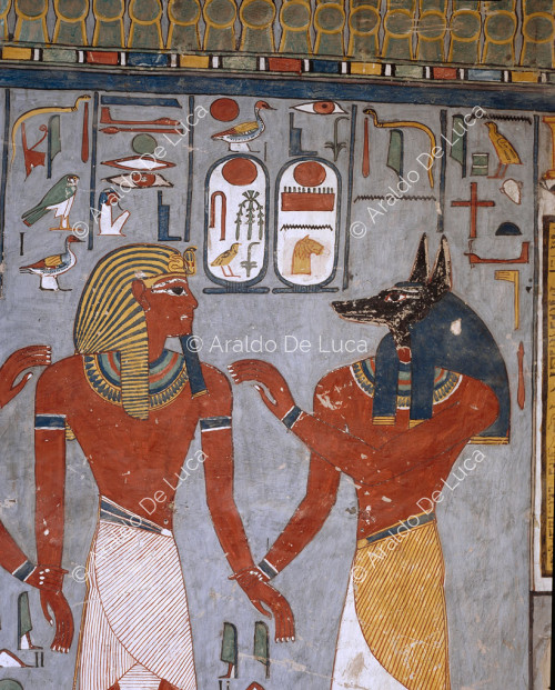 Ramesse entre Horus y Anubi
