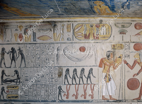 Libro de la Cueva: escenas de Osiris, enemigos y libaciones de Ramsés IX