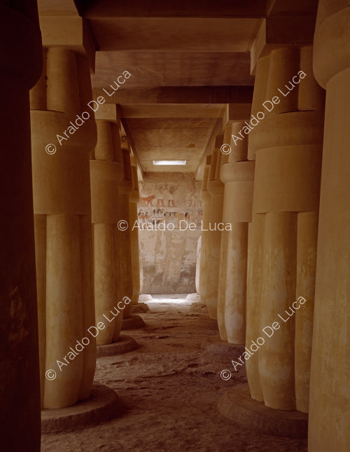 View of the hypostyle hall of the tomb of Ramose