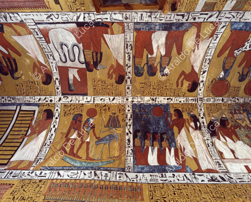 Paintings on the vault of the burial chamber. Funeral scenes.