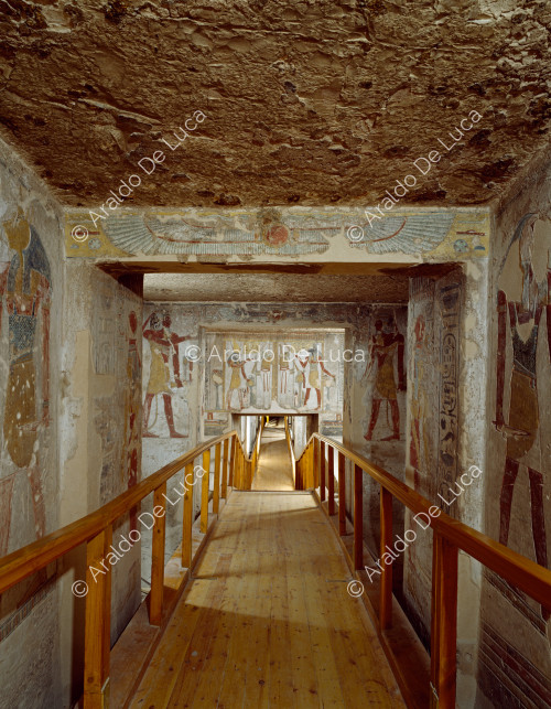 View of the corridor with scenes from the Book of the Dead