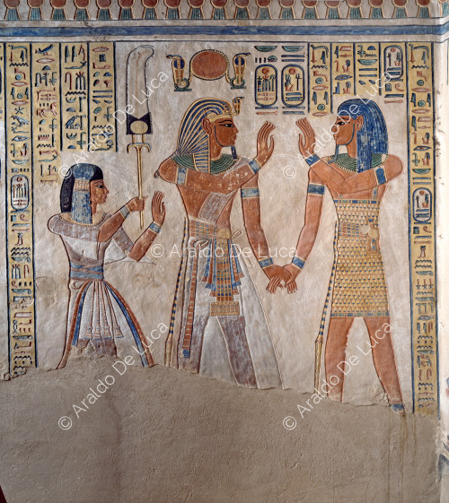 Ramsés III y Amonherkhepshef en presencia de Imseti