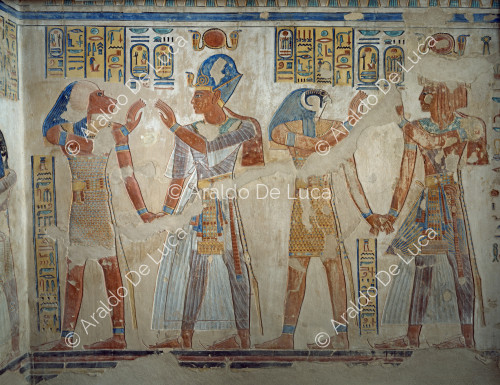 Ramesse III con Hapi e Qebehsenuf