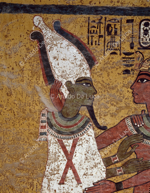 Il faraone Tutankhamon e il dio Osiride. Particolare