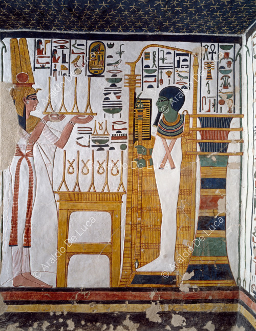 Nefertari bietet Ptah Flachs an