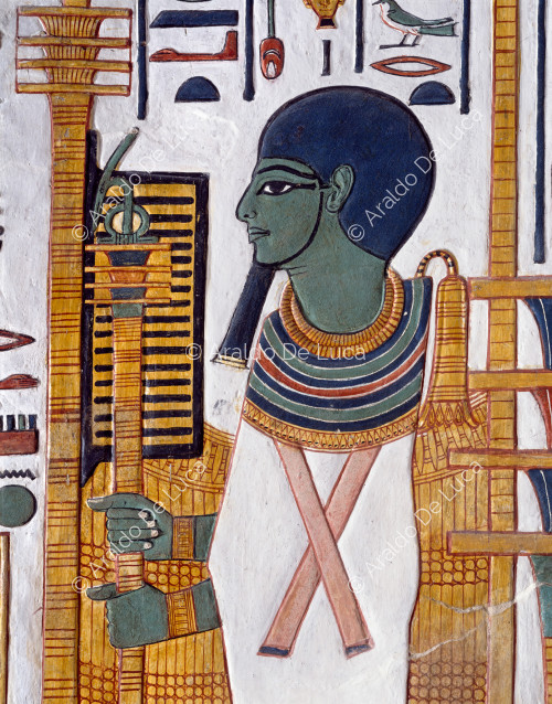 Il dio Ptah mentre riceve offerte di lino da Nefertari