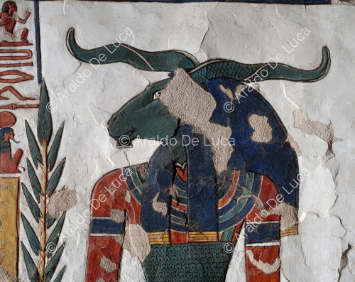 Detail des Schutzgottes mit Widderkopf aus dem Buch der Toten