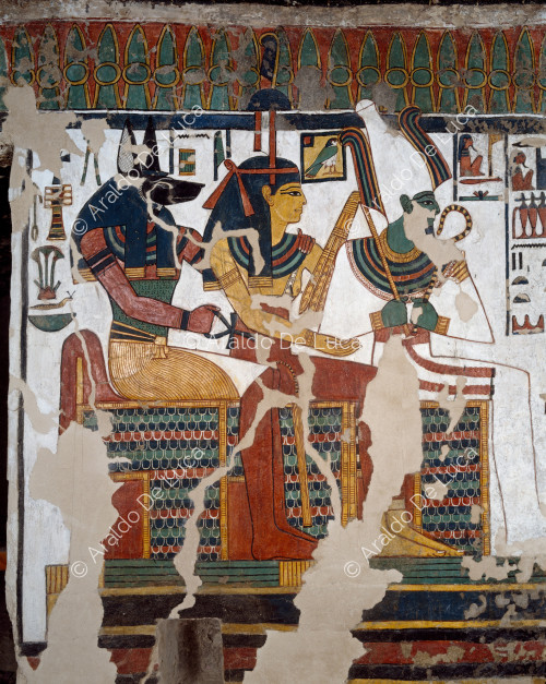 Osiris, Hathor and Anubis receive the homage of Nefertari