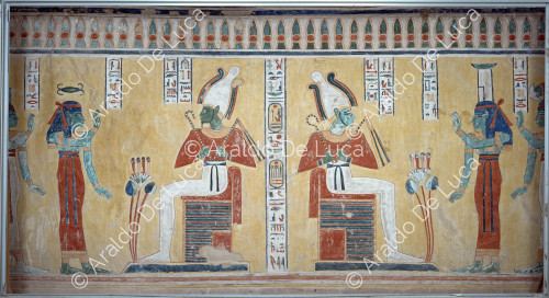 Isis,Neith,Nephthys y Selkis en presencia de Osiris