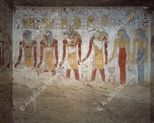 Les quatre fils d'Horus avec Isis et Neith