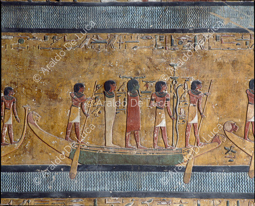Amduat, tercera hora: barca con Osiris