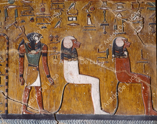 Amduat, second hour: god with two heads and seated gods
