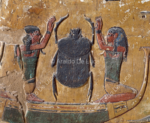 Amduat, first hour: boat with beetle