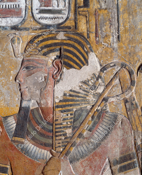 Seti I., von Horus dem Osiris überreicht