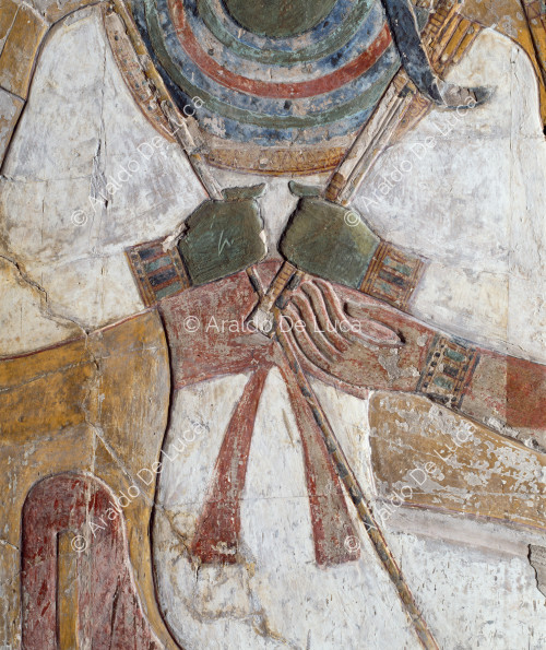 Enthroned Osiris receives Seti I