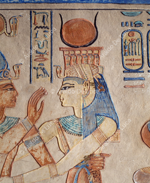 Ramesses III and the goddess Isis. Detail